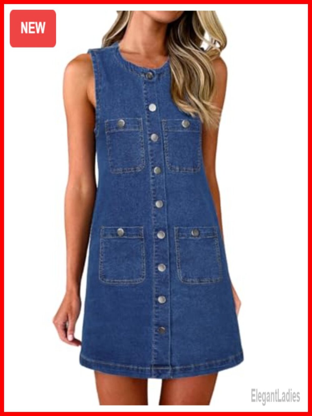 Sleeveless Denim Dress Button Down Mini Jean Dress Casual Summer